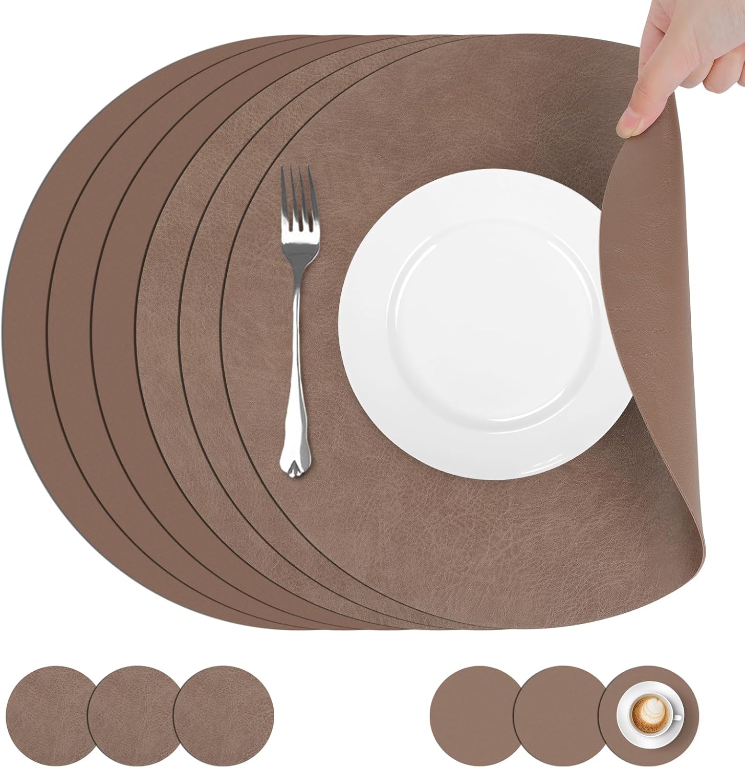 Tischset: abwaschbar, rutschfest, für Party und Festival, wasserbeständig, 6er Set, 33cm, braun