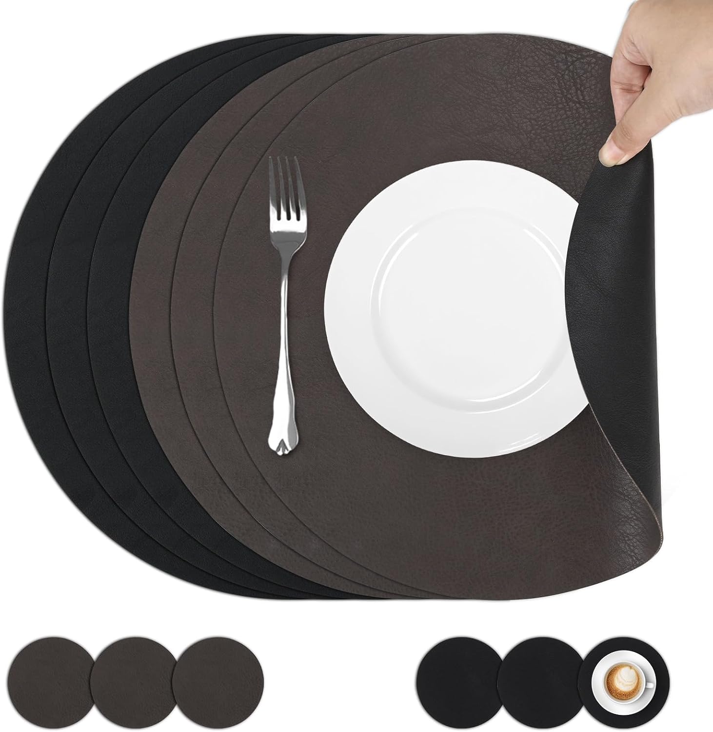 Tischset – abwaschbar, rutschfest, für Party und Festival, wasserbeständig, 6er Set, 33cm, schwarz