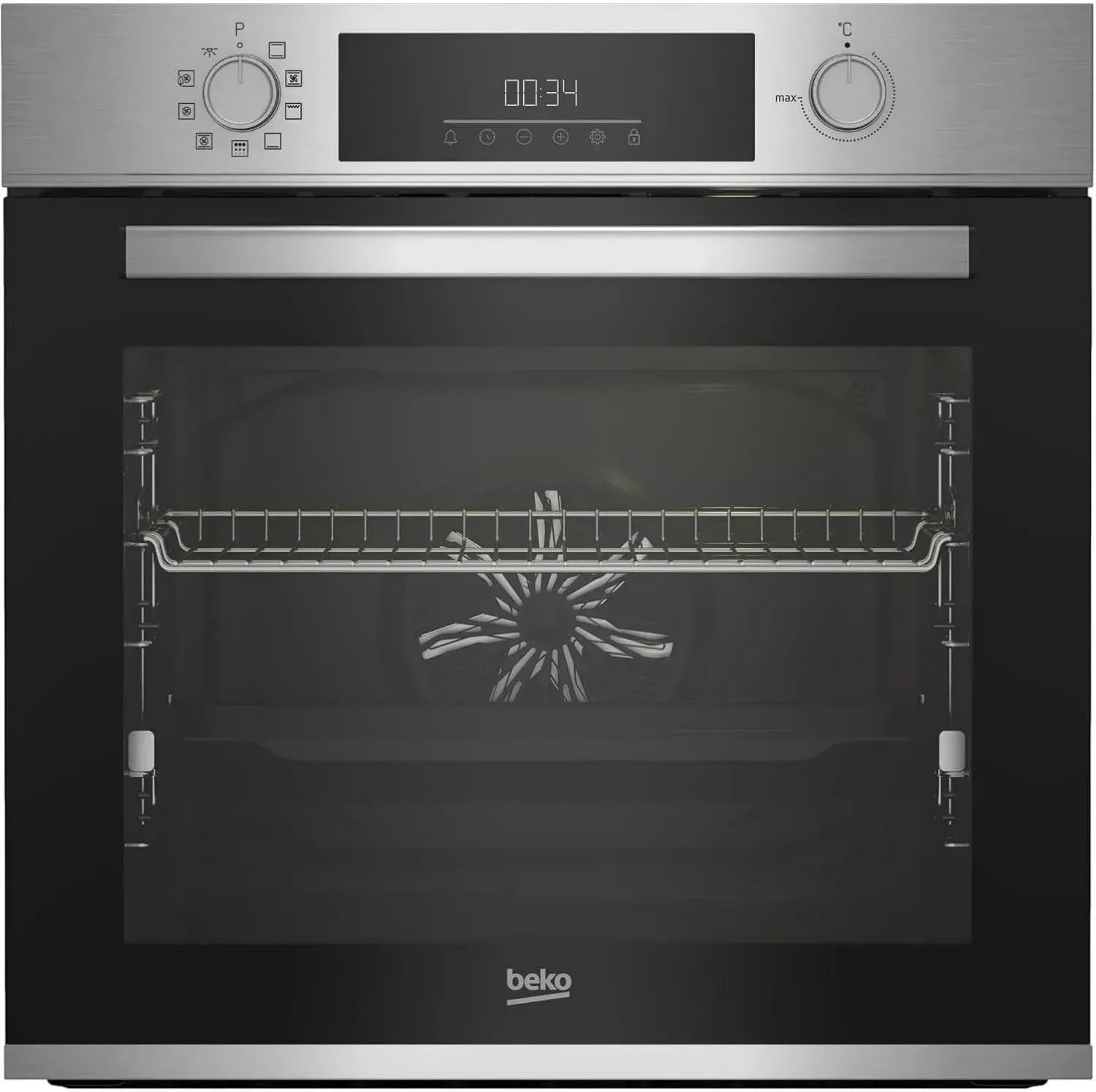 Beko Einbau-Backofen, 72L, 10 Funktionen, Pyrolyse, FlexiCrisp, versenkbare Bedienelemente, Edelstahl/Schwarz