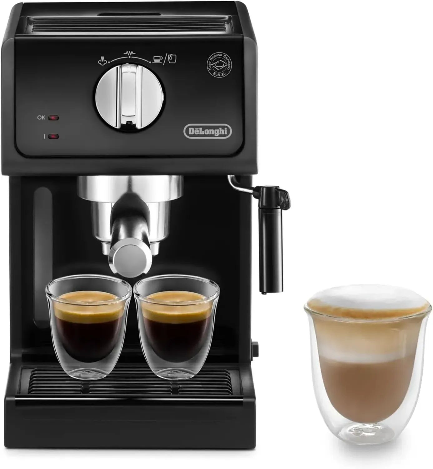 De'Longhi ECP 31.21 – Siebträgermaschine mit Aluminiumfinish, Manuelle Milchschaumdüse, Für ESE-Pads, 1,1 l, Schwarz