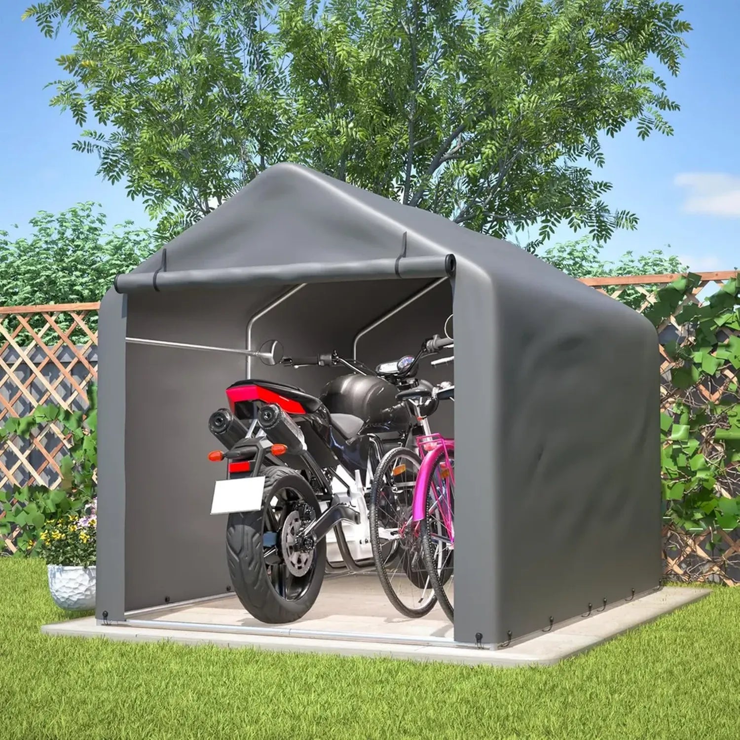 Wetterfestes Fahrradgarage-Gerätehaus mit Stahlrahmen und Rolltor