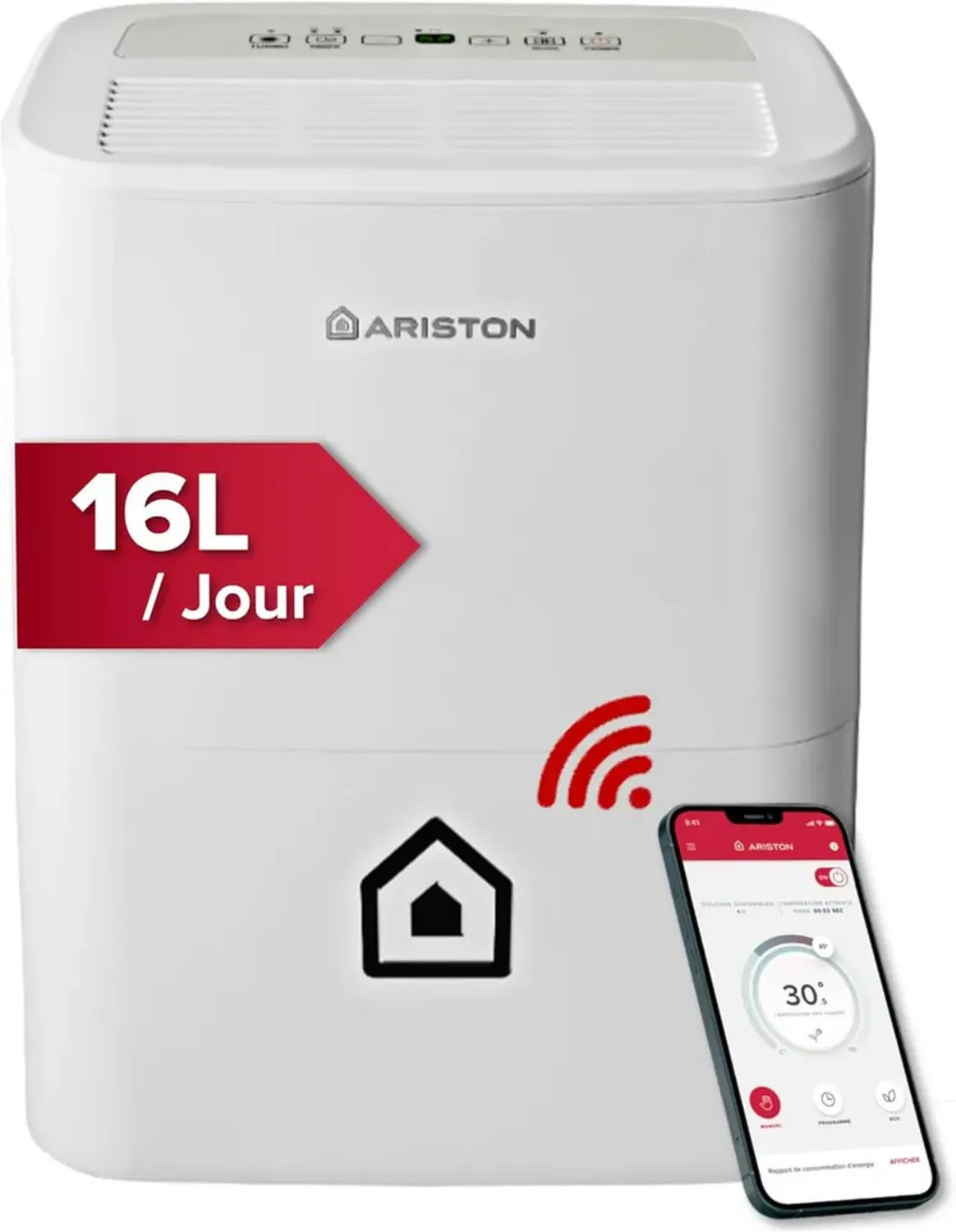 Ariston Tragbarer Luftentfeuchter Deos 16s mit Wi-Fi, 16L/Tag, 430W, Weiß